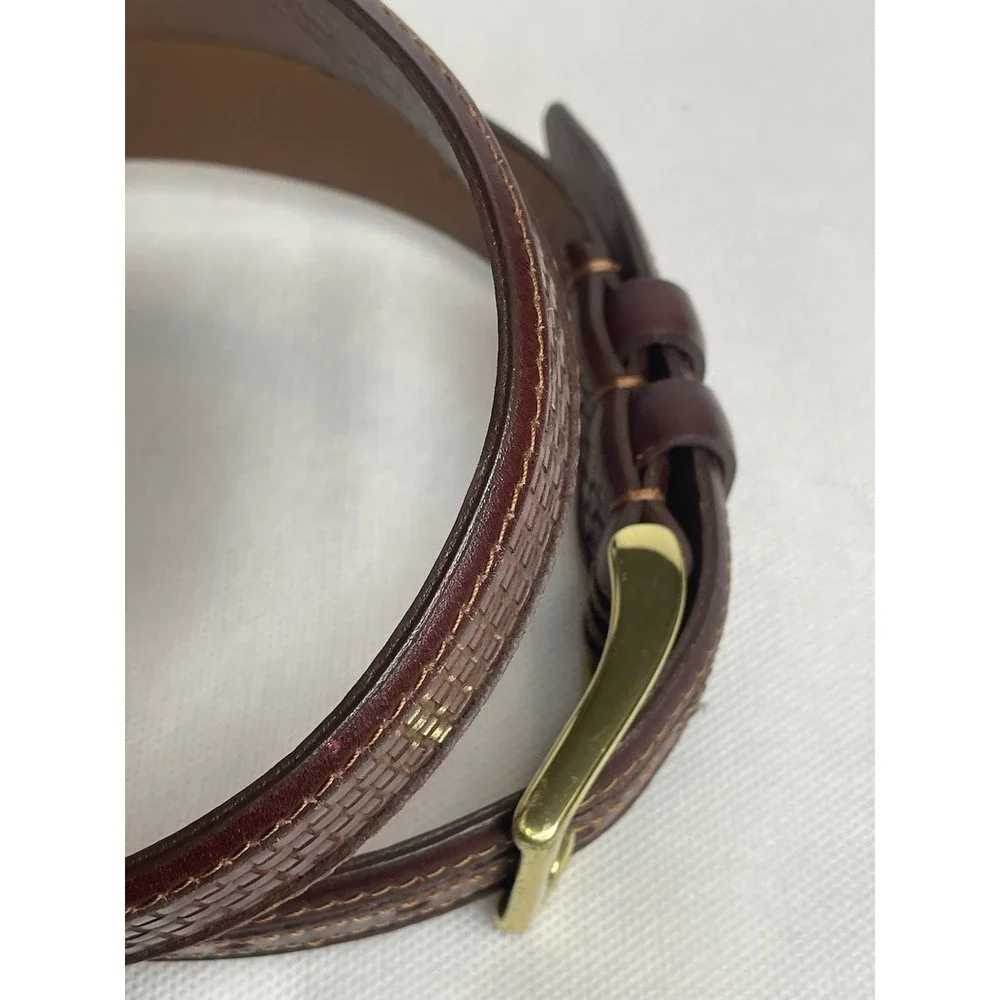 Allen Edmonds Woven Teju Lizard Belt Size 36 Brown Leather Brass Handcrafted USA
